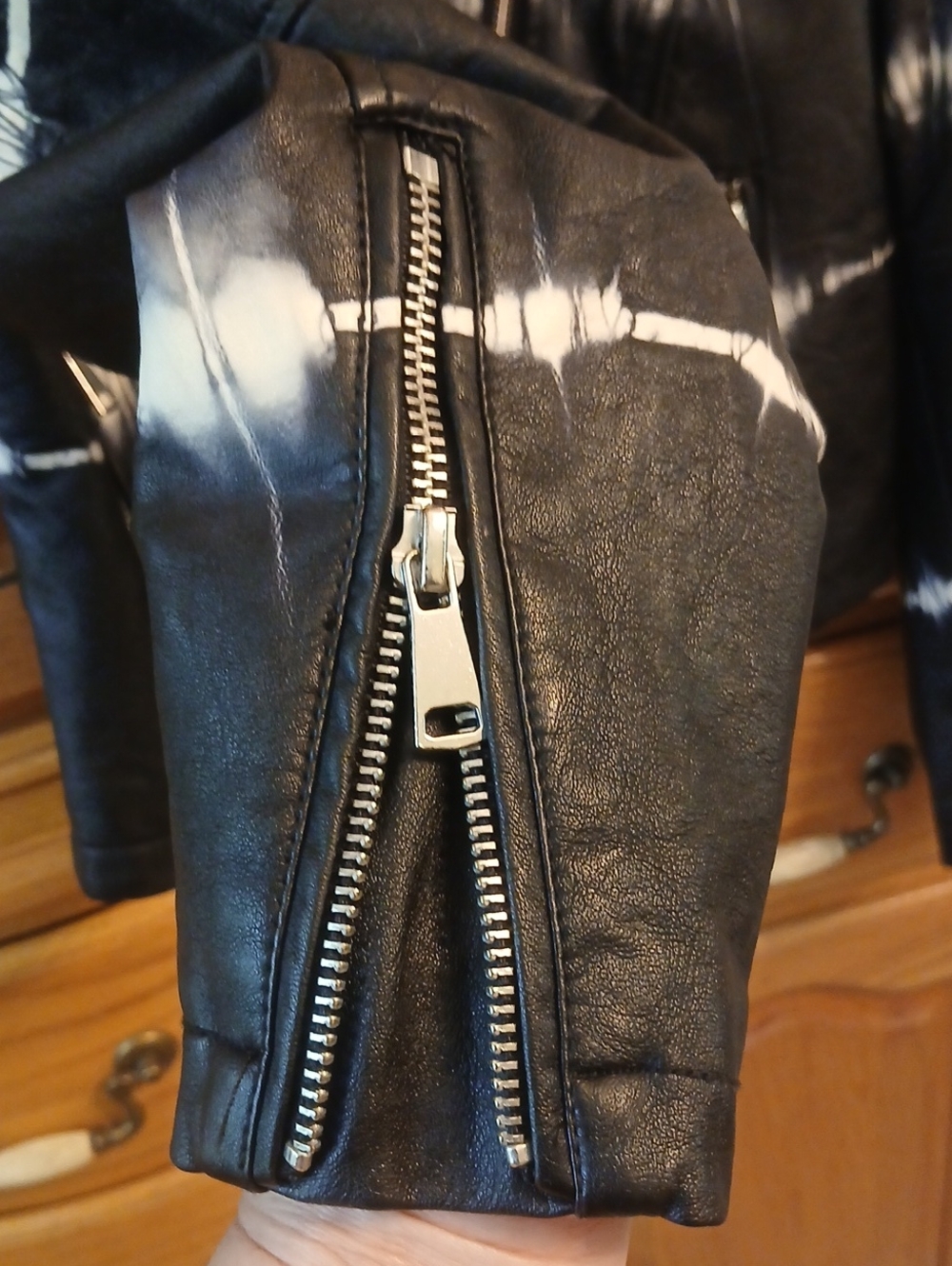 Black & White Tie-Dye Faux Leather Moto Jacket - Picture 5 of 11